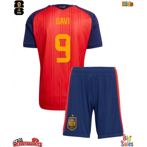 Spain Paez Gavi #9 Replica Home Stadium Kit for Kids World Cup 2026 Short Sleeve (+ pants)